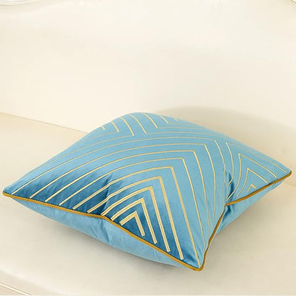 Avigers 20 x 20 Inch Grey Blue Gold Striped Geometric Lines Embroidery Velvet - Image 3