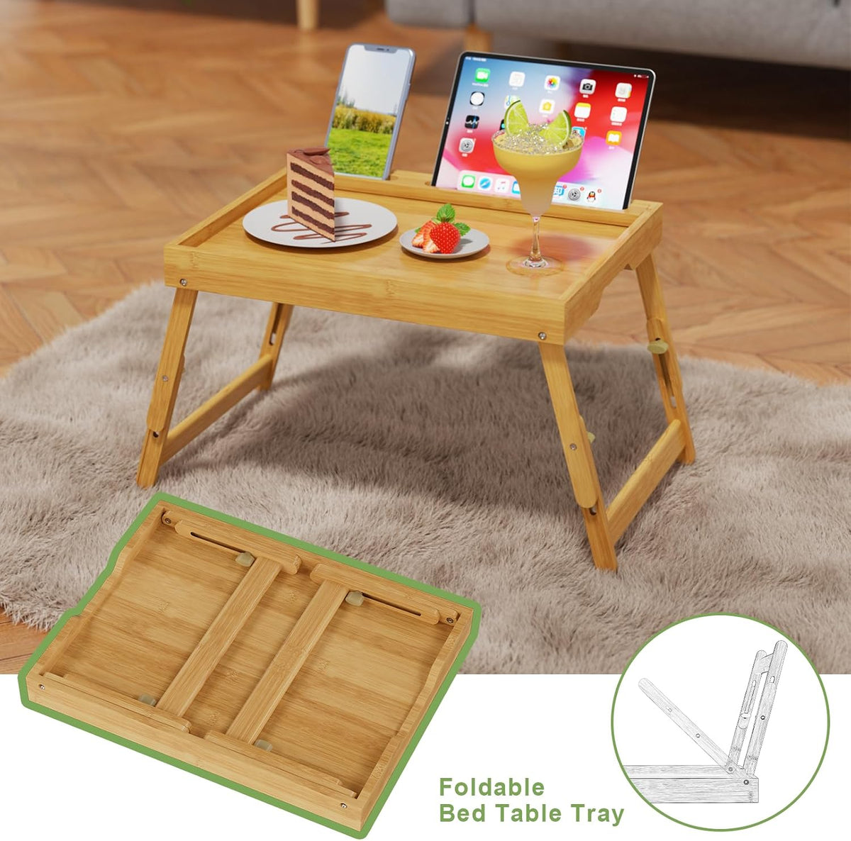 artmeer adjustable bamboo bed tray table with device, package contents