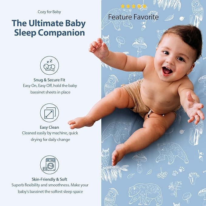 Baby Bassinet Sheets Girl Boy, Fitted Bassinet Sheet Set 3 Pack Bassinet - Image 5