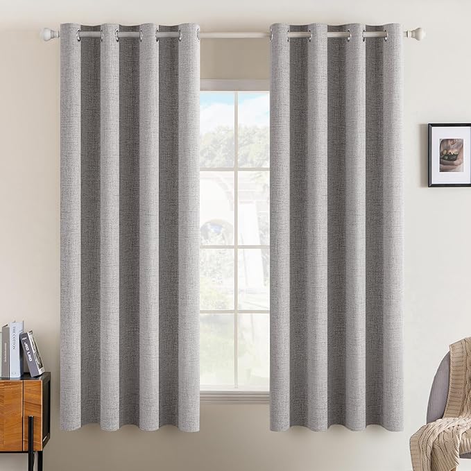 MIULEE Linen Texture Curtains for Bedroom Solid 100% Blackout Thermal Insulated by MIULEE