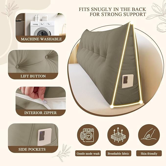 Headboard Pillow King, Large Triangular Wedge Headboard Pillow - Image 5