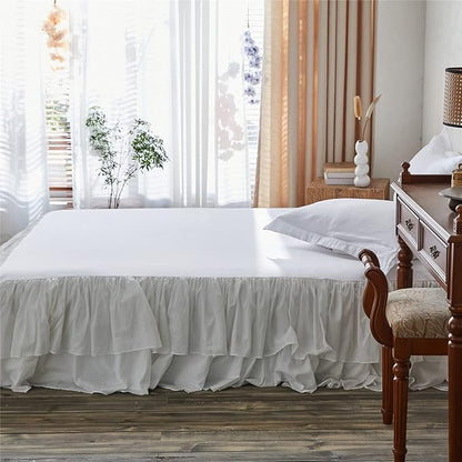 BISELINA White Ruffled Bed Skirt 22-Inch Tailored Drop Cotton Voile Dust Ruffle - Image 8