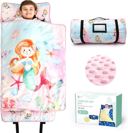 ACRABROS Toddler Nap Mat with Pillow and Blanket, Extra Large Rolled Napping by ACRABROS
