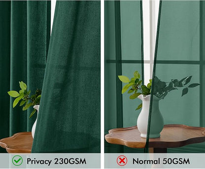MIULEE Non-See-Through Privacy Linen Curtains 2 Panels, Christmas Emerald Green - Image 3