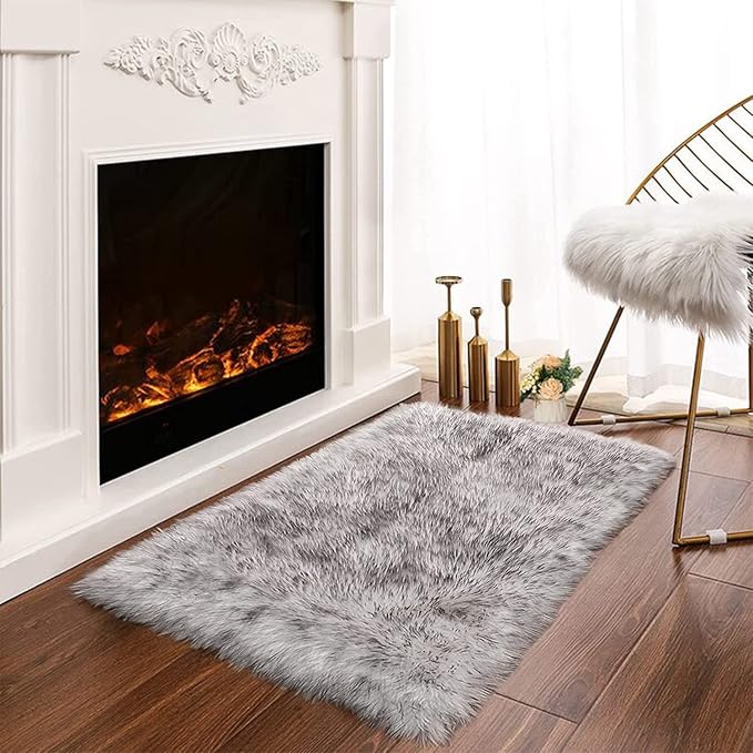 Latepis White with Grey Tips Small Bedroom Washable Soft Shaggy 2x3 Rug Fuzzy by Latepis