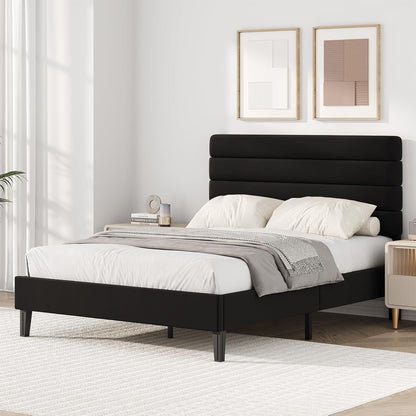 immerstable full bed frame with velvet upholstered headboard, view 9
