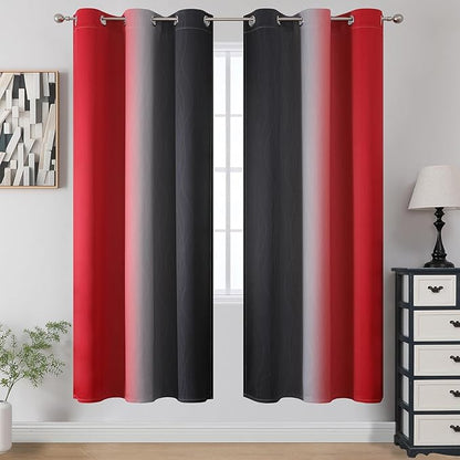 Estelar Textiler Ombre Red and Black Curtains 72 Inch Length 2 panels, Complete - Image 2