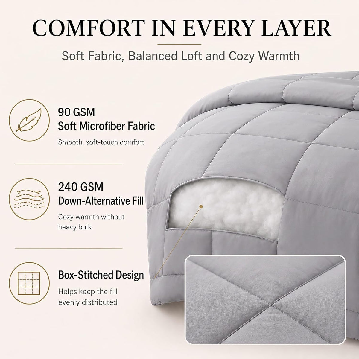 cozylux twin xl comforter set grey - 5, close-up detail