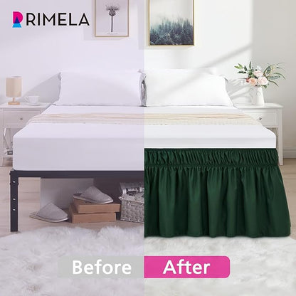 RIMELA Dark Green Bed Skirt Queen Size 15 Inch Drop, Elastic Bed Skirting - Image 2