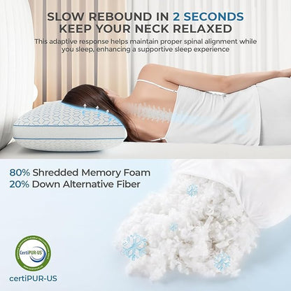Sweetnight Cooling Pillows Queen Size Set of 2, Shredded Memory Foam Pillows 2 - Image 4