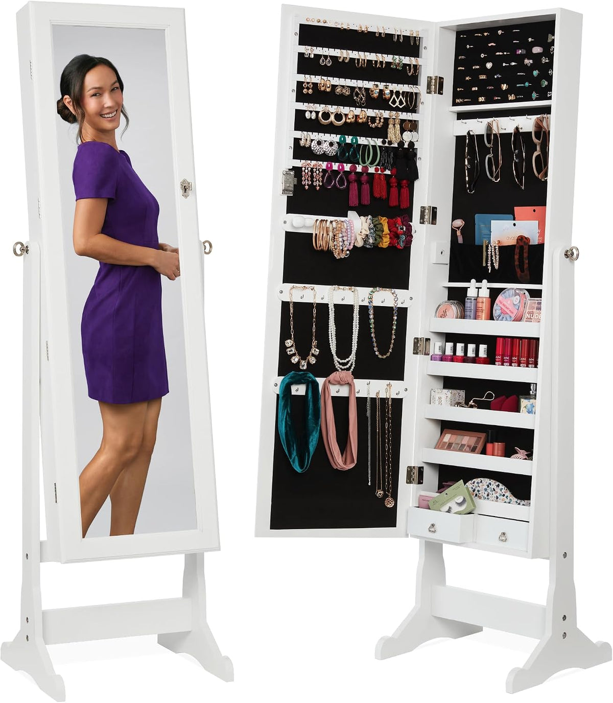 best choice products freestanding jewelry armoire cabinet, full, main product view