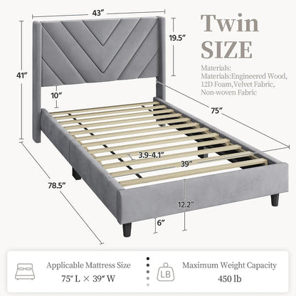 yaheetech twin bed frame with chevron channel-tufted headboard shown in use