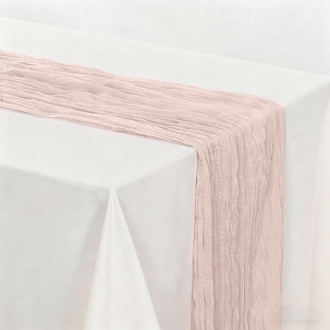 BALCONY & FALCON Pink Cheesecloth Table Runner 10FT 120 Inch Rustic & Boho - Image 5