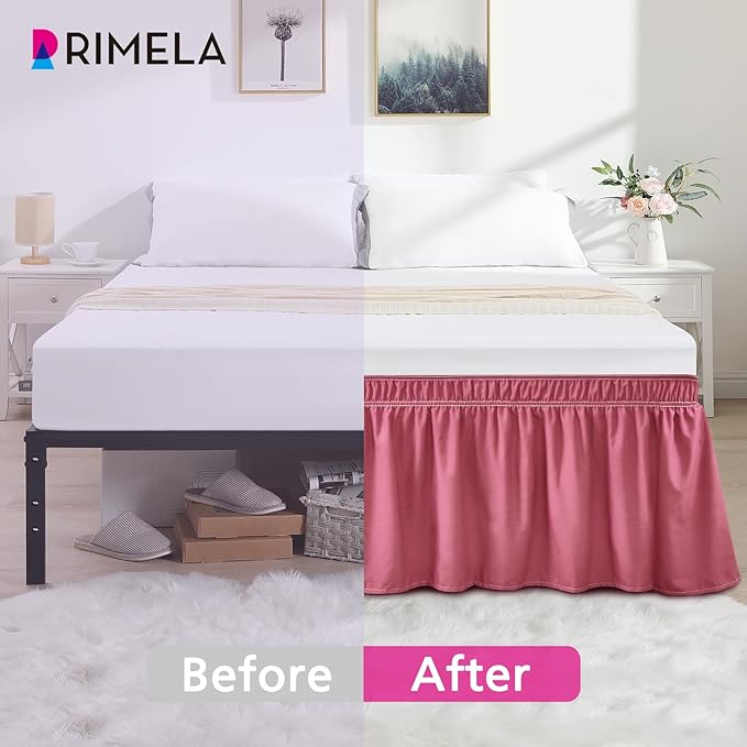 RIMELA Dusty Red Bed Skirt Queen Size 15 Inch Drop, Wrap Around Elastic Bedskirt - Image 6
