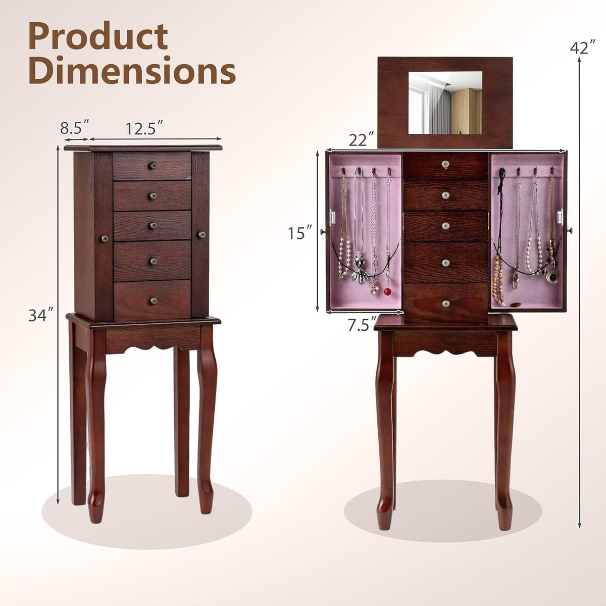 giantex standing jewelry armoire cabinet with 4 drawers on a desk or shelf