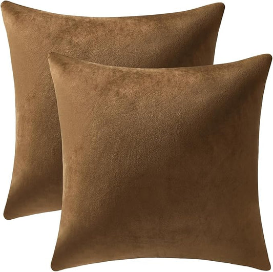 Throw Pillow Cases 22x22 Golden Brown: 2 Pack Cozy Soft Velvet Square by DEZENE