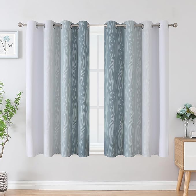 Estelar Textiler Stone Blue and Greyish White Blackout Curtains 54 Inch Length - Image 2