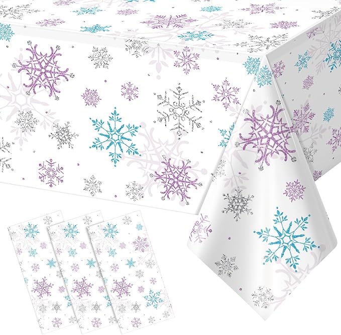 3 Pieces Christmas Snowflake Party Tablecloth Decorations, Plastic Purple and by JectivsPartyDecorations