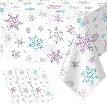 3 Pieces Christmas Snowflake Party Tablecloth Decorations, Plastic Purple and by JectivsPartyDecorations