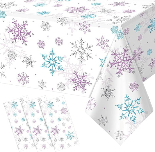 3 Pieces Christmas Snowflake Party Tablecloth Decorations, Plastic Purple and by JectivsPartyDecorations