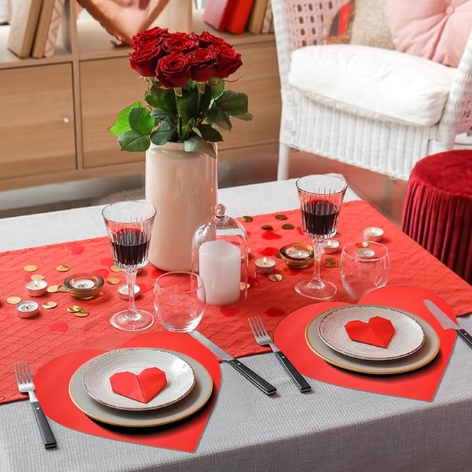 FOBSME 60 Pack Valentine's Paper Placemats Red Heart Placemats Disposable Love - Image 6