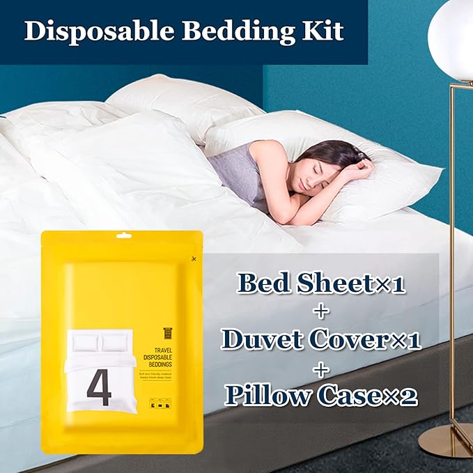 Extguds Disposable Travel Set: Bed Sheet×1+Duvet Cover×1+Pillow case×2+Bath - Image 2