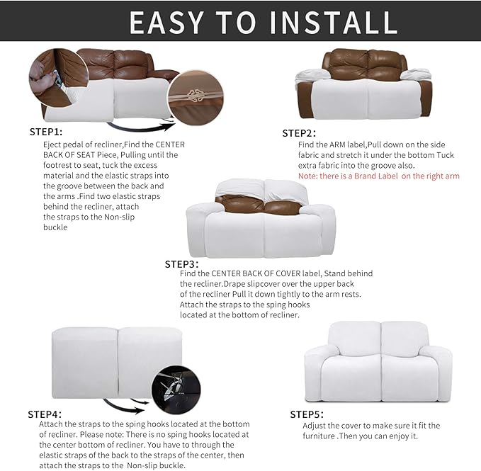 Easy-Going 6 Pieces Recliner Loveseat Stretch Sofa Slipcover Sofa Cover - Image 4