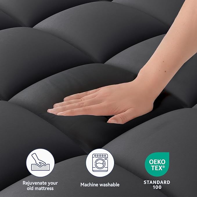 ELEMUSE Twin XL Black Cooling Mattress Topper, Pillow Top, 100% Polyester - Image 3