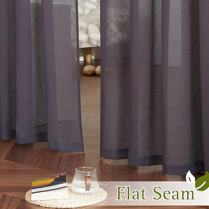 NICETOWN Semi Sheer Linen Blend Curtains, Grommet Solid Curtain Privacy - Image 6