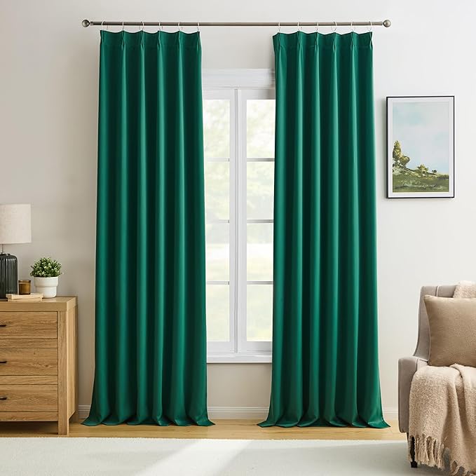 KEQIAOSUOCAI Emerald Hunter Green Curtains 102 Inches Long 2 Panels Set by KEQIAOSUOCAI