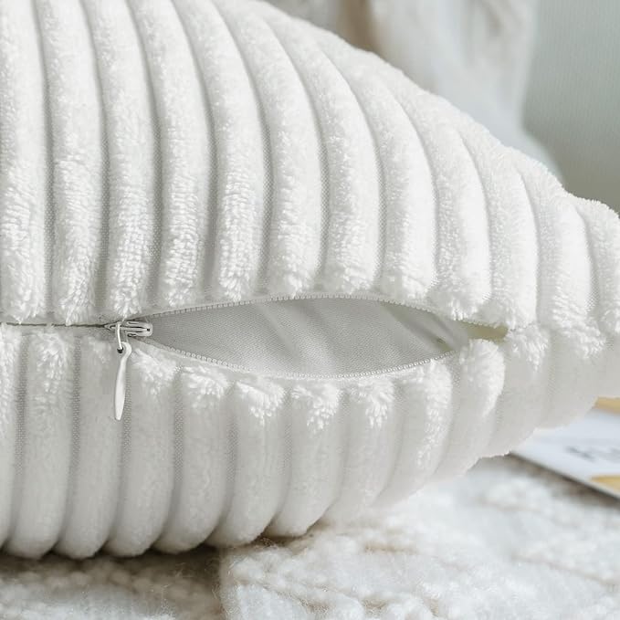 MIULEE Winter Pack of 2 Corduroy Pillow Covers Soft Soild Striped Throw Pillow - Image 3