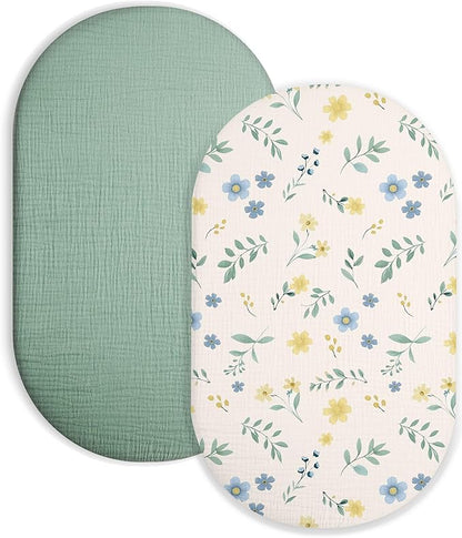 Bassinet Sheet for Baby Boy and Girl 2 Pack, Fitted Sheets for Rectangle by Meowcards