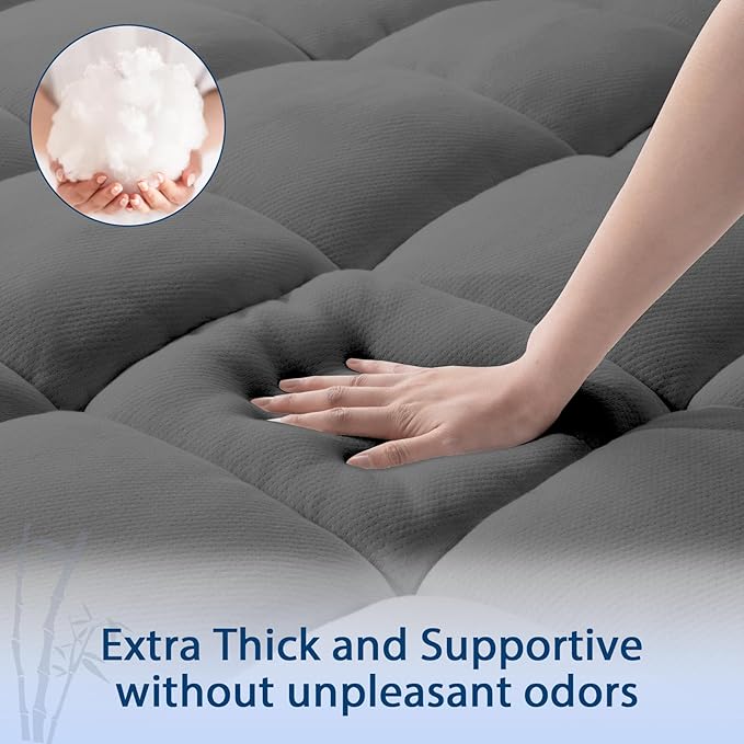 ELEMUSE Twin Grey Cooling Bamboo Viscose Mattress Topper - Image 3