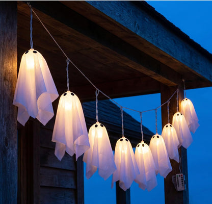 10 Ghost Light Up Hanging Ornaments, Halloween Glowing Decorations