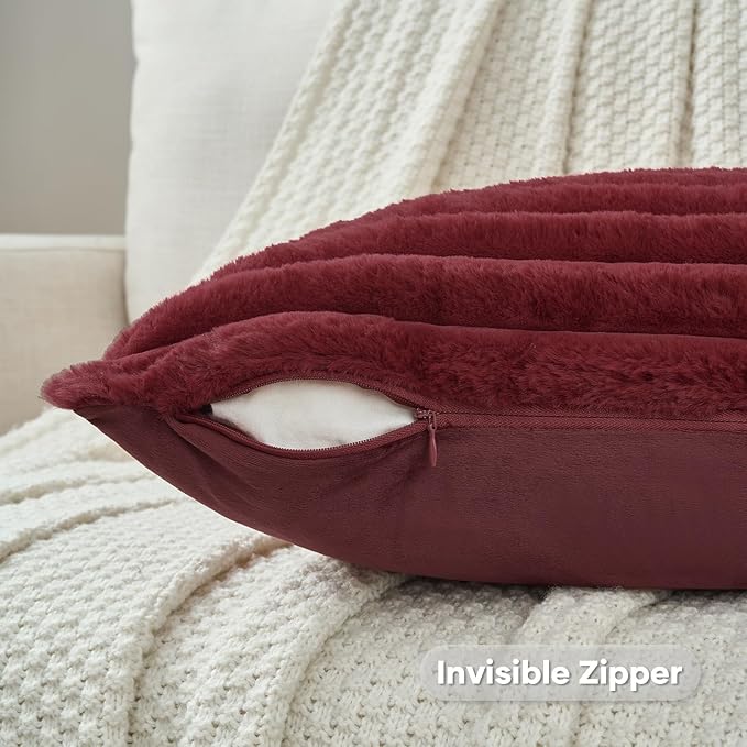 FUTEI Christmas Burgundy Throw Pillow Covers Set of 2, 12x20 Inch Striped - Image 3