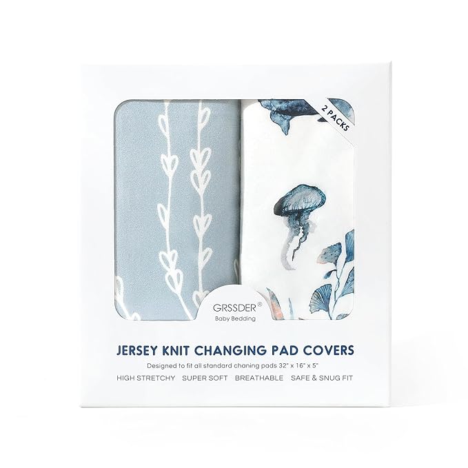 GRSSDER Stretch Ultra Soft Jersey Knit Changing Pad Cover Set 2 Pack, Change - Image 4