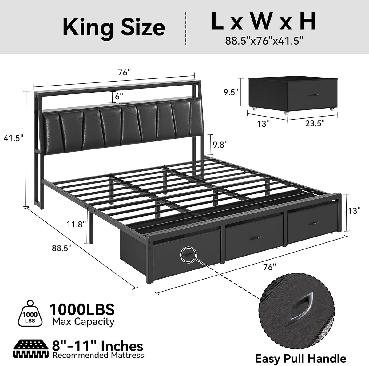 freehouse king size bed frame with storage headboard shown in use