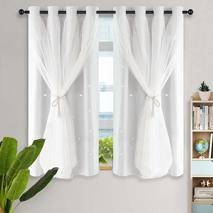 Kinryb Blackout Small Curtains for Girl Living Room/Classroom, Sheer Overlay 2 by Kinryb