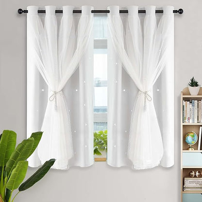 Kinryb Blackout Small Curtains for Girl Living Room/Classroom, Sheer Overlay 2 by Kinryb