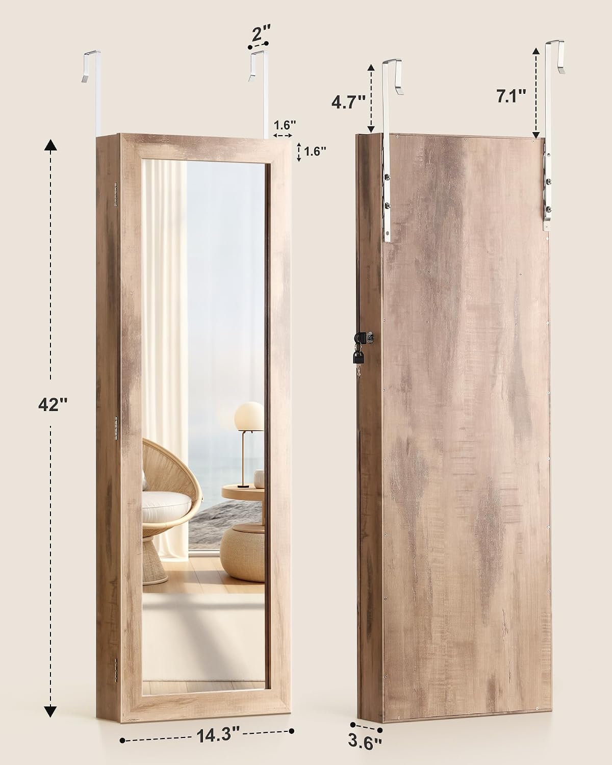 nicetree 6 leds jewelry armoire, hanging mirror jewelry, package contents
