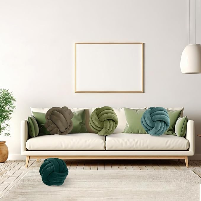 Yerliker 4 Pcs Knot Pillow Ball, 8.7 Inches Soft Home Decorative Round Throw - Image 3