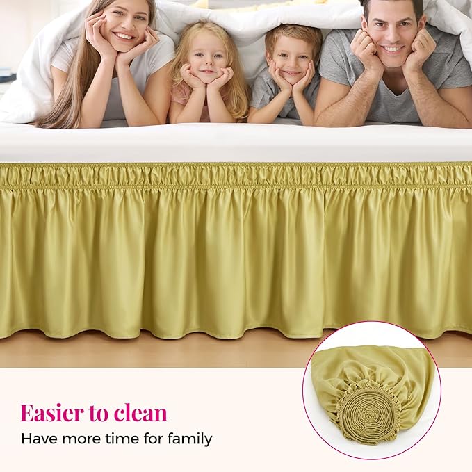 RIMELA Bed Skirt Queen Size Champagne Green 15 Inch Drop, Wrap Around Elastic - Image 8