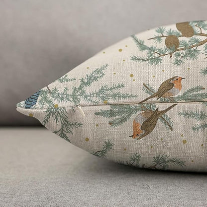 TKS MITLAN Winter Birds Pillow Covers 18 x 18 Inch Green Botanical Sparrow Red - Image 6