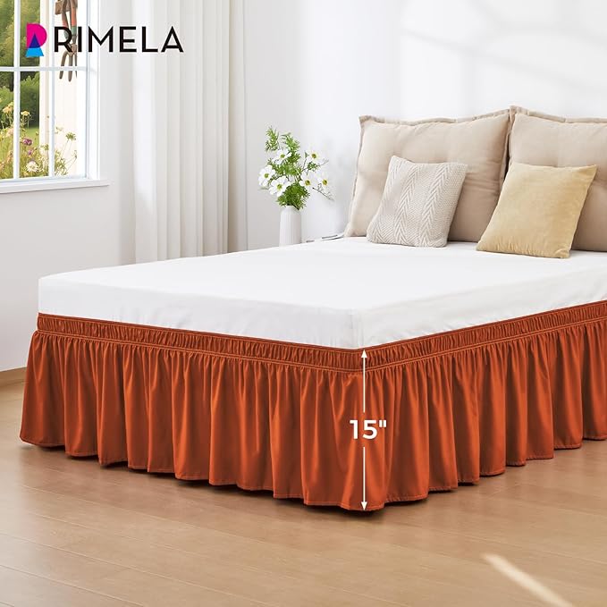 RIMELA Orange Yellow Bed Skirt Queen 15 Inch Drop, Elastic Bed Skirts Queen - Image 2