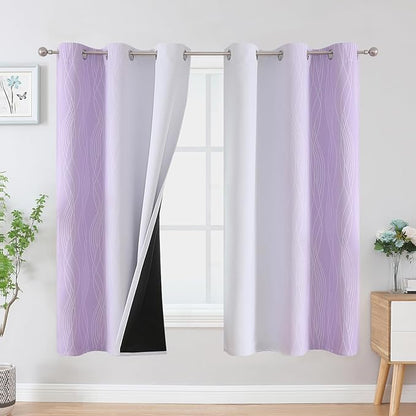 Estelar Textiler Lilac and Greyish White Blackout Curtains & Drapes by ESTELARTEXTILER