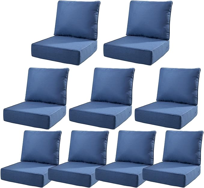 6" Thick Outdoor Cushions 22x24x6, 9-Set Deep Seat Patio Cushions by Pugire
