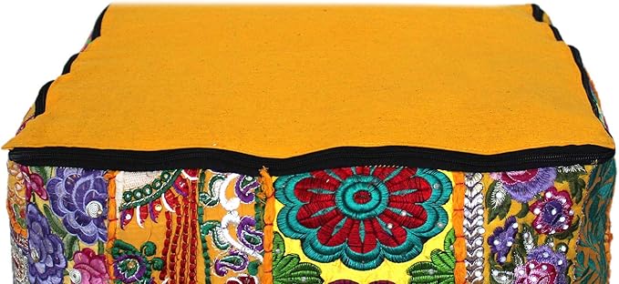 CRAFT KALA Indian Square Patchwork Traditional Pouf Cover Indian Living Room - Image 9