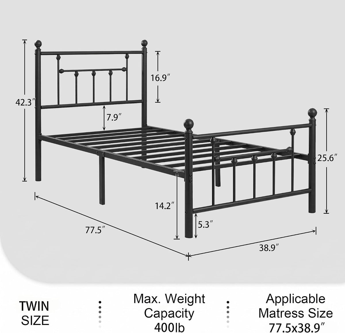 vecelo twin size metal platform bed frame with shown in use