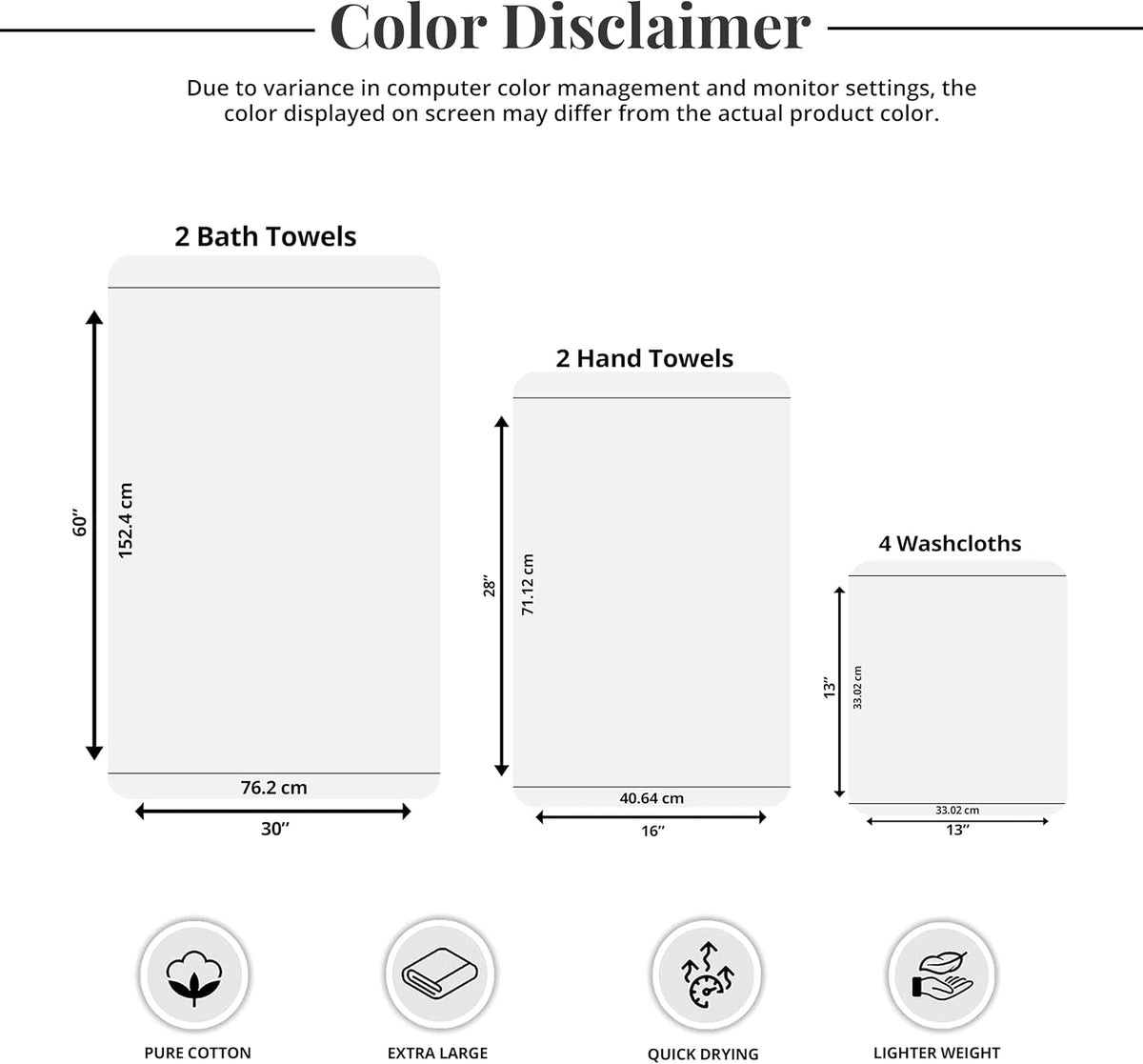 tens towels 8 piece towel set, 2 xl, package contents