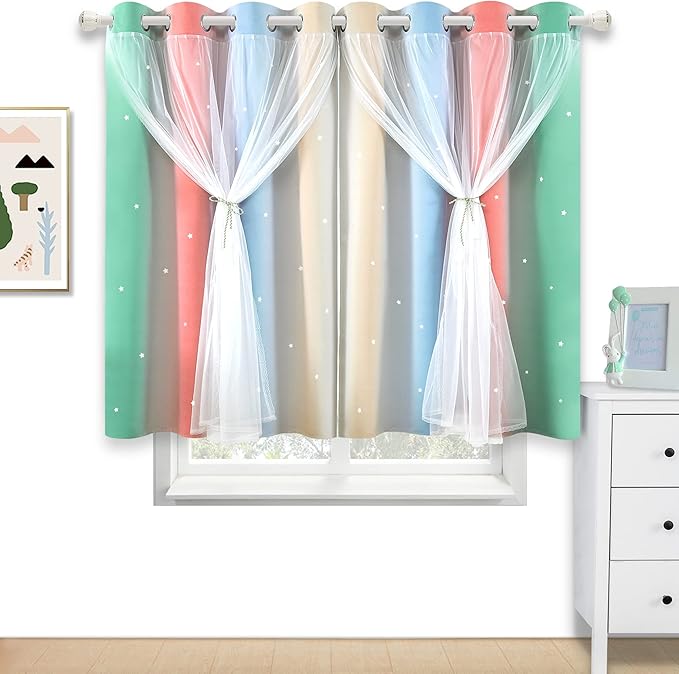 Kinryb Rainbow Star Cut-Out Blackout Curtains - Image 2